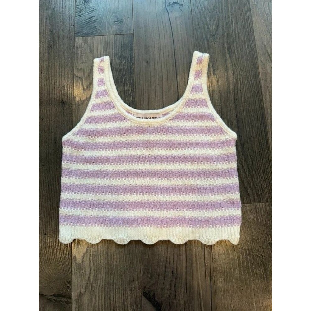 Willow and Wind Knit Purple and White Striped Crop Top